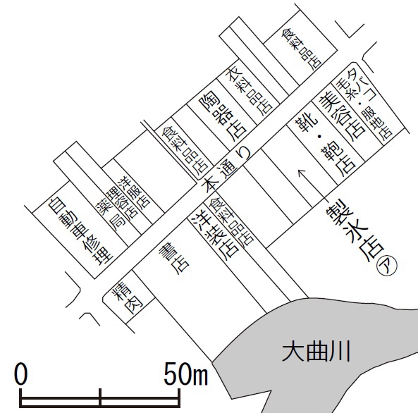 図表1-2-2　製氷店付近の町並み（三津屋本通り）