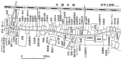 図表1-1-2　昭和40年ころの町役場付近の町並み図