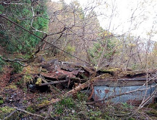 写真2-3-8　赤石鉱山跡に残された宿舎の残骸