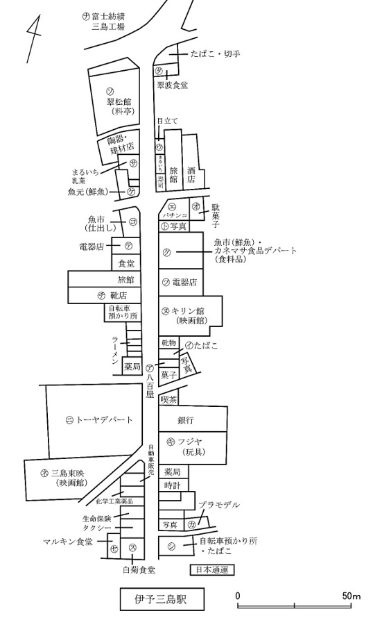 図表1-2-2　昭和40年ころの駅前通り商店街の町並み